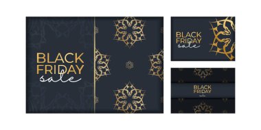 Kara Cuma için Geometrik Altın Süslemeli Koyu Mavi Şablon