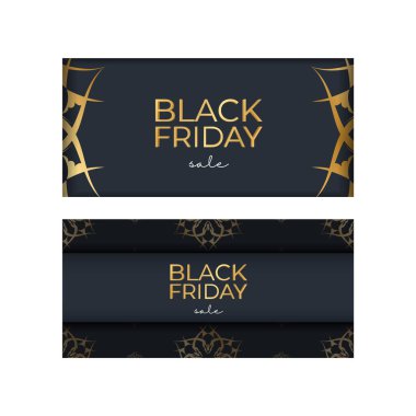 Koyu mavi ve yuvarlak altın desenli Kara Cuma için poster şablonu