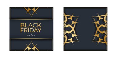 Siyah Cuma İçin Poster Şablonu Koyu Mavili Altın desenli