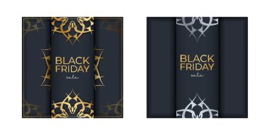 Kara Cuma için şablon posteri soyut altın süslemeli koyu mavi renkte