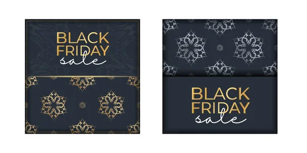 Template Poster Black Friday Dark Blue Greek Gold Pattern — Stock Vector