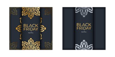 Koyu Mavi Cuma Satışları Geometrik Altın Süslemeli Şablon