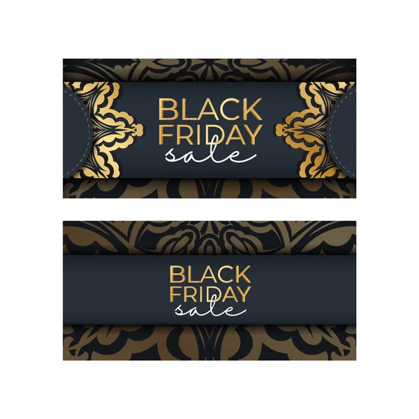 Advertising Template Black Friday Dark Blue Color Vintage Gold Ornament — Stock Vector