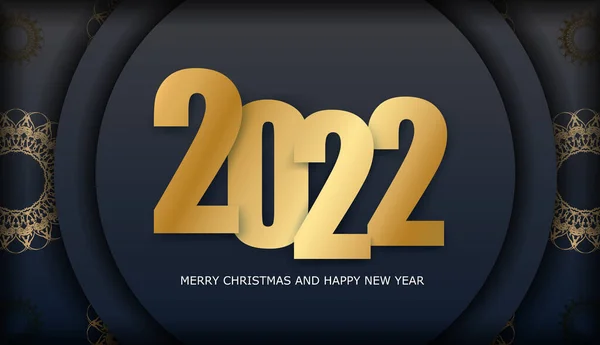 2022年パンフレット冬の金の飾りと新年の黒 — ストックベクタ