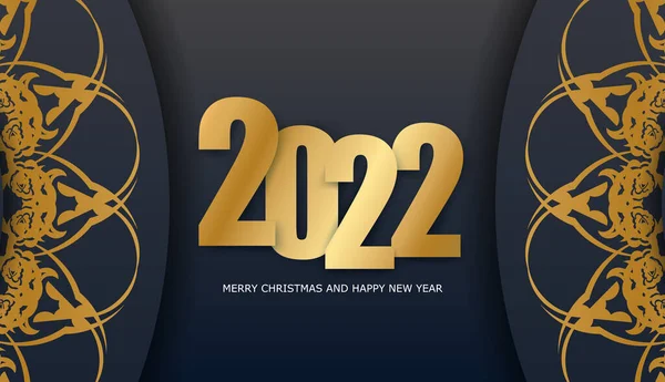 2022 Brochure Vrolijk Kerstmis Zwart Met Abstract Goudpatroon — Stockvector