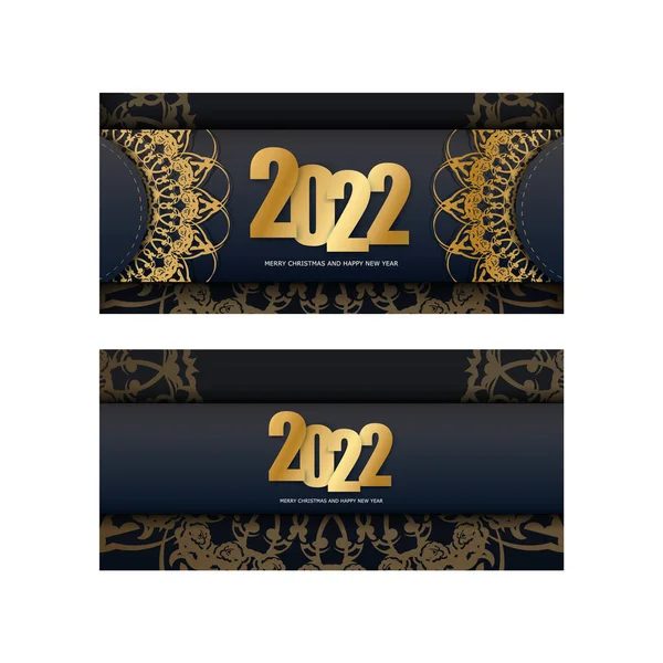 2022 Felice Anno Nuovo Colore Nero Volantino Con Motivo Vintage — Vettoriale Stock