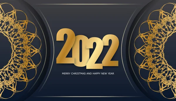 2022 Bonne Année Carte Vœux Noire Avec Ornement Abstrait — Image vectorielle