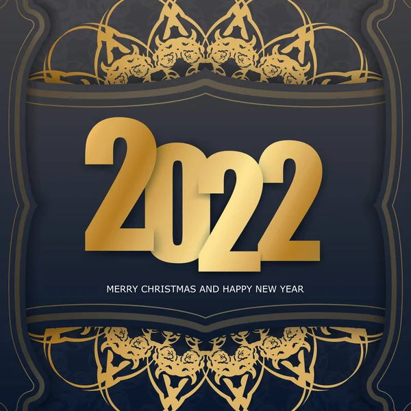 2022 Buon Anno Nuovo Biglietto Auguri Nero Con Ornamento Oro — Vettoriale Stock
