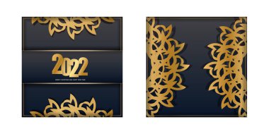 Broşür Şablonu 2022 Vintage Gold Desenli Mutlu Noeller Black