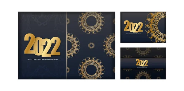 2022 Happy New Year Flyer Schwarz Mit Luxuriösem Goldmuster — Stockvektor