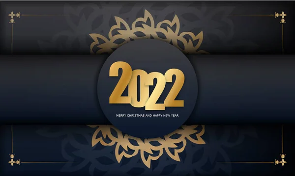 2022 Καλή Χρονιά Ευχετήρια Κάρτα Πρότυπο Μαύρο Χρώμα Vintage Χρυσό — Διανυσματικό Αρχείο