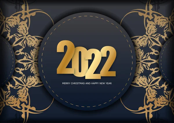 2022 Новым Годом Праздник Флаер Черном Цвете Винтажным Золотым Орнаментом — стоковый вектор