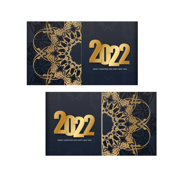 2022 Felice Anno Nuovo Volantino Vacanza Nero Con Ornamenti Oro — Vettoriale Stock