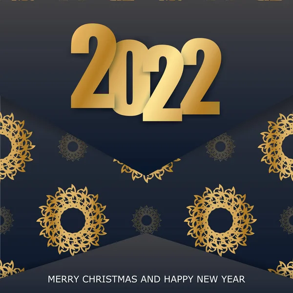 2022 Felice Anno Nuovo Modello Cartolina Colore Nero Con Ornamento — Vettoriale Stock
