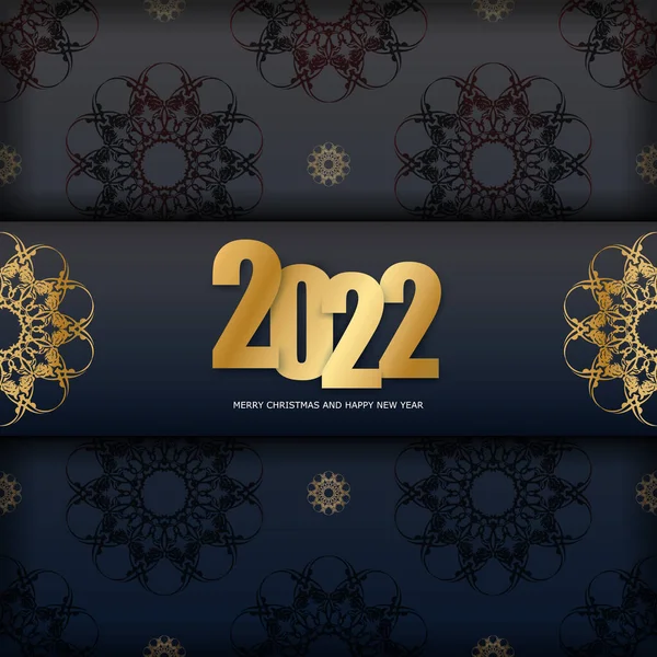 2022 Праздничный Флаер Счастливого Рождества Черный Роскошным Рисунком Золота — стоковый вектор