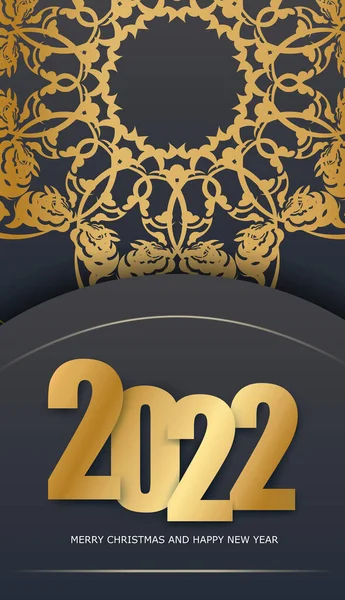 2022 Vakantie Wenskaart Gelukkig Nieuwjaar Zwarte Kleur Met Vintage Gouden — Stockvector