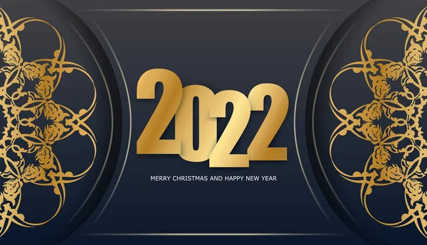2022 Biglietto Auguri Vacanze Felice Anno Nuovo Nero Con Ornamenti — Vettoriale Stock
