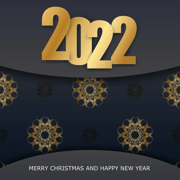 2022 Biglietto Auguri Vacanze Buon Natale Nero Con Motivo Oro — Vettoriale Stock