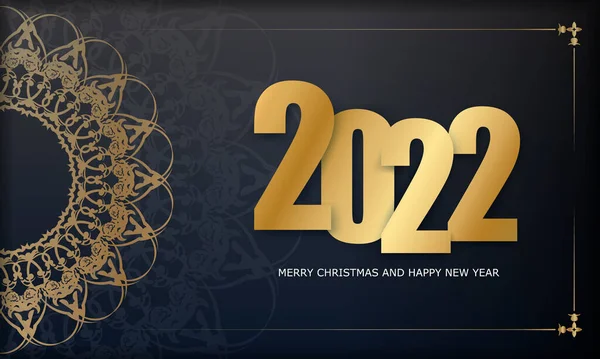 2022 Feliz Natal Preto Cartão Saudação Com Ornamento Ouro Vintage — Vetor de Stock