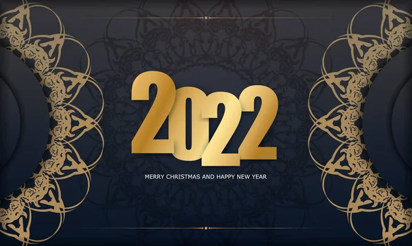2022 Joyeux Noël Carte Vœux Noire Avec Motif Vintage — Image vectorielle