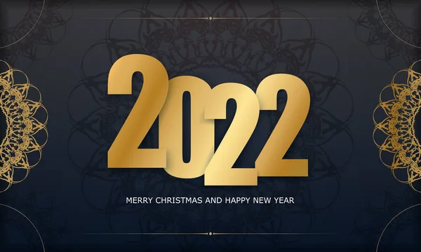 2022 Képeslap Boldog Karácsonyt Boldog Évet Fekete Színű Absztrakt Arany — Stock Vector