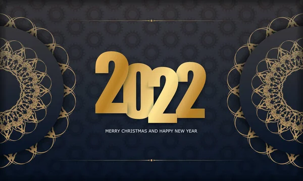 Веселая Открытка 2022 Года Счастливый Новый Год Черного Цвета Золотым — стоковый вектор