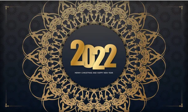 2022 Képeslap Boldog Karácsonyt Boldog Évet Fekete Színű Vintage Arany — Stock Vector