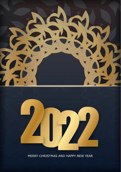 Zwart Kleur Gelukkig Nieuwjaar Flyer Sjabloon 2022 Met Winter Gold — Stockvector
