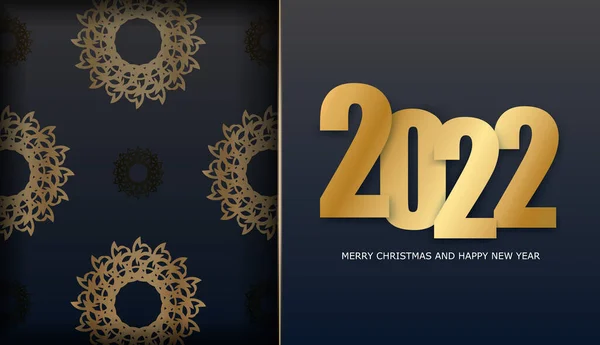Brochure Modello 2022 Buon Natale Colore Nero Con Ornamento Astratto — Vettoriale Stock