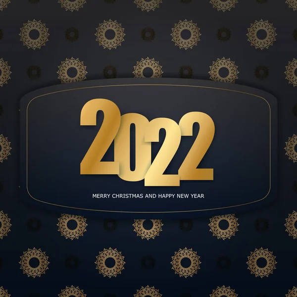 Brochure Modello 2022 Buon Natale Nero Con Motivo Oro Lusso — Vettoriale Stock