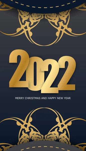 Festive Brochure 2022 Happy New Year Black Vintage Gold Pattern — Stock Vector