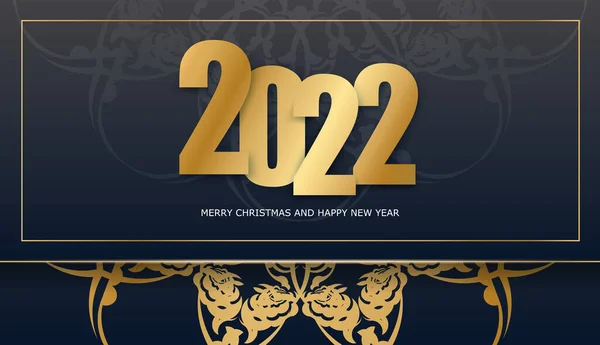 Folheto Festivo 2022 Feliz Natal Preto Com Ornamento Ouro Vintage — Vetor de Stock