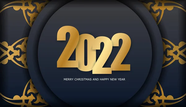 Folleto Festivo 2022 Feliz Navidad Negro Con Patrón Oro Vintage — Archivo Imágenes Vectoriales