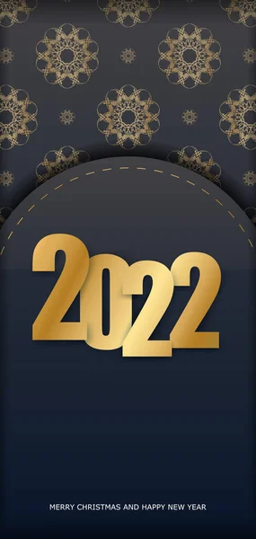 Ünnepi Szórólap 2022 Boldog Évet Fekete Színű Téli Arany Minta — Stock Vector