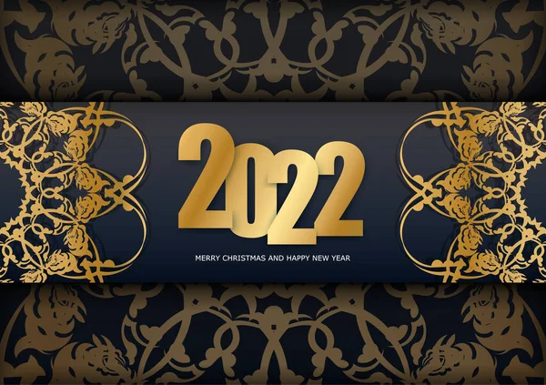 Праздничный Flyer 2022 Веселый Черный Цвет Золотым Узором — стоковый вектор