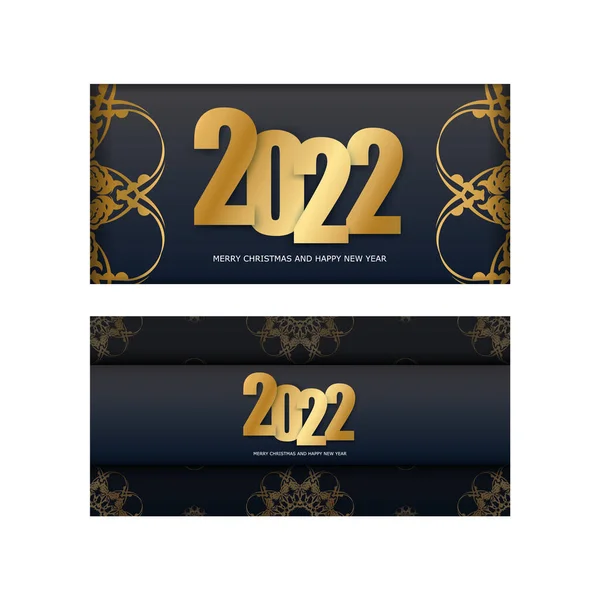 Holiday Flyer 2022 Vrolijk Kerstfeest Zwart Met Vintage Gold Ornament — Stockvector