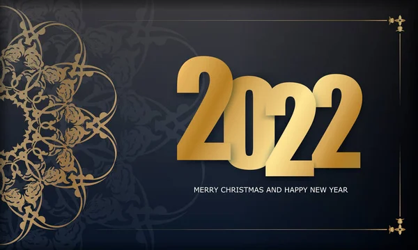 Modello Cartolina 2022 Buon Natale Nero Con Ornamento Oro Vintage — Vettoriale Stock