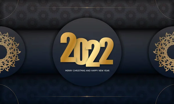 Template Üdvözlőlap 2022 Boldog Karácsonyt Fekete Színű Vintage Arany Dísz — Stock Vector