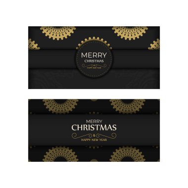 Mutlu Noeller ve mutlu yıllar, turuncu desenli siyah renkli tebrik kartı şablonu.