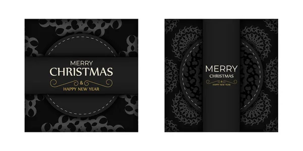 Black Merry Christmas Flyer Winter Orange Ornament — Stock Vector