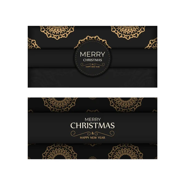 Festive Brochure Merry Christmas Happy New Year Black Luxury Orange — Stock Vector