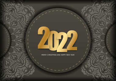 Kutlama kartı şablonu 2022 Mutlu Noeller ve klasik ışık desenli mutlu yeni yıl kahverengi rengi