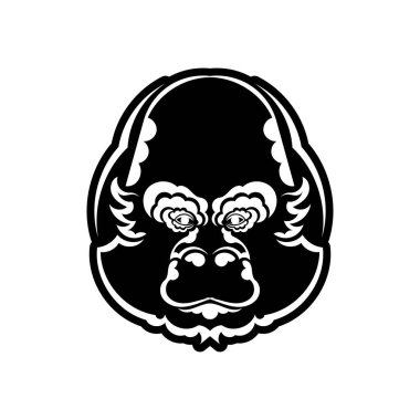 Maymun kafası boyama kitabı illüstrasyonu. Siyah ve beyaz çizgiler. Tişört ve boyama kitapları için yazdır.