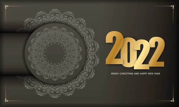 Поздравительная Открытка 2022 Новым Годом Коричневый Цвет Винтажным Орнаментом — стоковый вектор