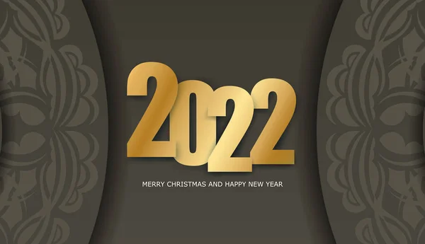 Groet Flyer Template 2022 Vrolijk Kerstfeest Gelukkig Nieuwjaar Bruin Kleur — Stockvector
