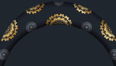 Siyah renkli baner, altın desenli bir mandala ve metnin altında bir yer.