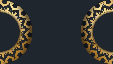 Siyah renkli bayrak, altın süslemeli mandala ve metin için bir yer.