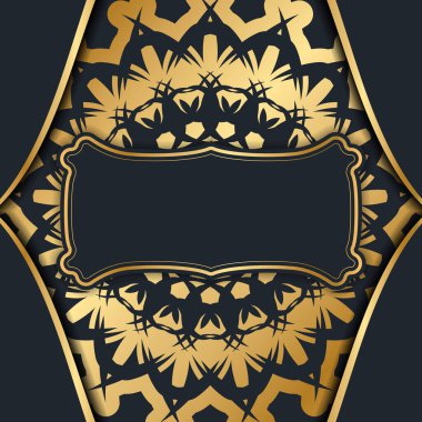 Tipografi için hazırlanmış antika altın desenli siyah broşür..