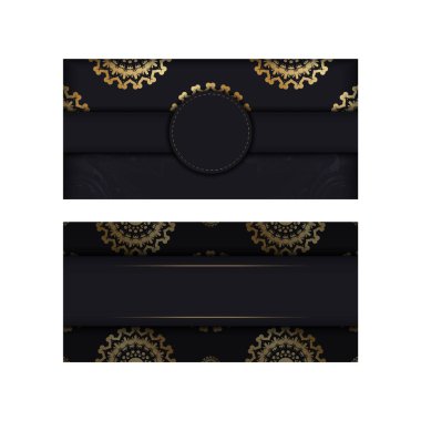 Tasarımınız için siyah broşür ve Yunan altın desenleri.