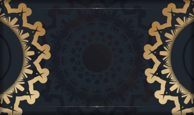 Antika altın süslemeli siyah pankart ve metin için boşluk